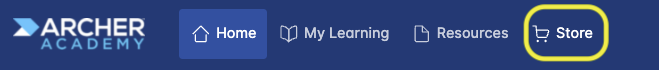Image showing Store link at top of Archer Academy user page